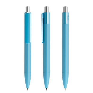 prodir® Druckkugelschreiber DS4 Soft Touch PRR Push, blaue Mine, Dusty Blue/silber satiniert