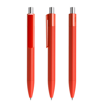 prodir® Druckkugelschreiber DS4 Soft Touch PRR Push, blaue Mine, blaue Mine, rot/silber poliert