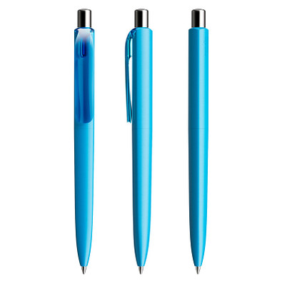 prodir® Druckkugelschreiber DS8 PMM Push, blaue Mine, cyanblau/silber poliert