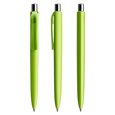 prodir® Druckkugelschreiber DS8 Soft Touch PRR Push, blaue Mine, hellgrün/silber poliert