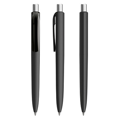 prodir® Druckkugelschreiber DS8 Soft Touch PRR Push, blaue Mine, schwarz/silber satiniert