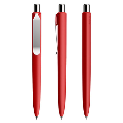 prodir® Druckkugelschreiber DS8 Soft Touch PSR Push, blaue Mine, dunkelrot/silber poliert