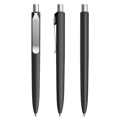 prodir® Druckkugelschreiber DS8 Soft Touch PSR Push, blaue Mine, schwarz/silber satiniert
