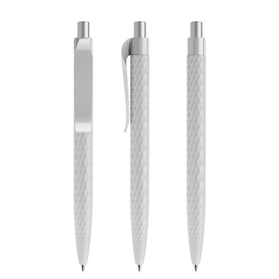 prodir® Kugelschreiber QS01 PMP Push, blaue Mine, zementgrau/silber satiniert
