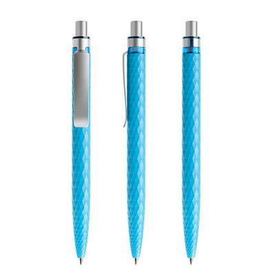 prodir® Druckkugelschreiber QS01 PMS Push, blaue Mine, cyanblau/silber satiniert