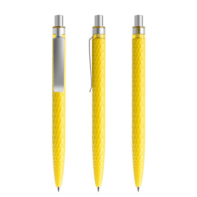 prodir® Druckkugelschreiber QS01 PMS Push, blaue Mine, gelb/silber satiniert
