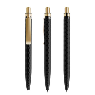 prodir® Druckkugelschreiber QS01 PQS Push, blaue Mine, kohlschwarz/gold satiniert