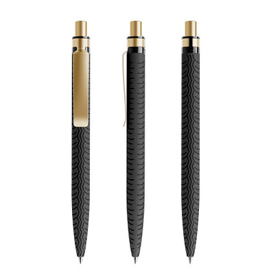 prodir® Druckkugelschreiber QS03 Soft Touch PRS Push, blaue Mine, schwarz/gold satiniert