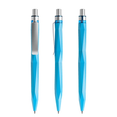 prodir® Druckkugelschreiber QS20 PMS Push, blaue Mine, cyanblau/silber satiniert