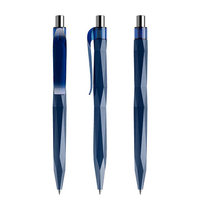 prodir® Druckkugelschreiber QS20 PMT Push, blaue Mine, dunkelblau/silber poliert
