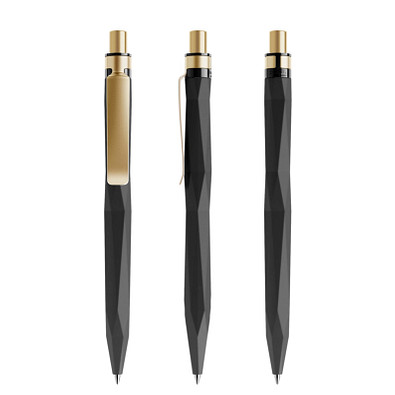 prodir® Druckkugelschreiber QS20 Soft Touch PRS Push, blaue Mine, schwarz/gold satiniert