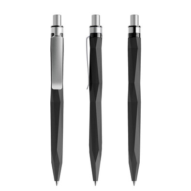 prodir® Druckkugelschreiber QS20 Soft Touch PRS Push, blaue Mine, schwarz/silber satiniert