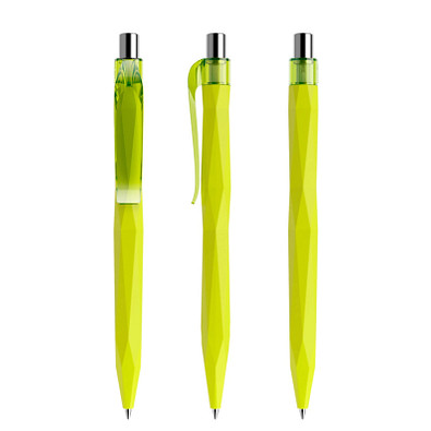 prodir® Druckkugelschreiber QS20 Soft Touch PRT Push, blaue Mine, gelbgrün/silber poliert