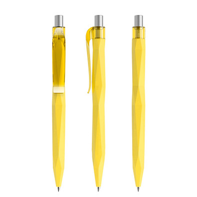 prodir® Druckkugelschreiber QS20 Soft Touch PRT Push, blaue Mine, gelb/silber satiniert
