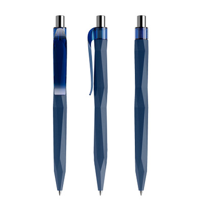 prodir® Druckkugelschreiber QS20 Soft Touch PRT Push, blaue Mine, dunkelblau/silber poliert