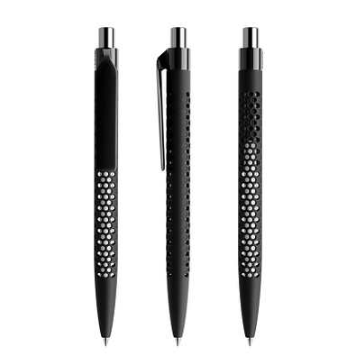 prodir® Druckkugelschreiber QS40 Soft Touch PRP Push, blaue Mine, schwarz/silber poliert