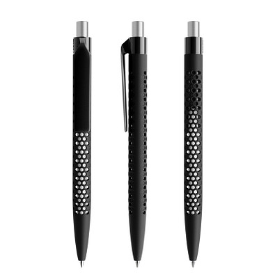 prodir® Druckkugelschreiber QS40 Soft Touch PRP Push, blaue Mine, schwarz/silber satiniert