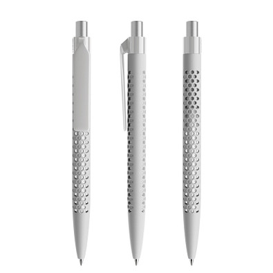 prodir® Druckkugelschreiber QS40 Soft Touch PRP Push, blaue Mine, zementgrau/silber satiniert