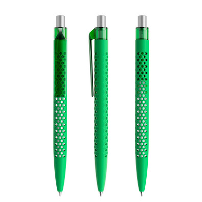 prodir® Druckkugelschreiber QS40 Soft Touch PRT Push, blaue Mine, hellgrün/silber satiniert