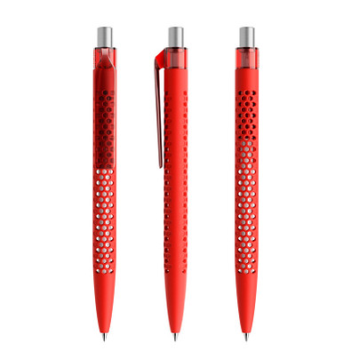 prodir® Druckkugelschreiber QS40 Soft Touch PRT Push, blaue Mine, rot/silber satiniert