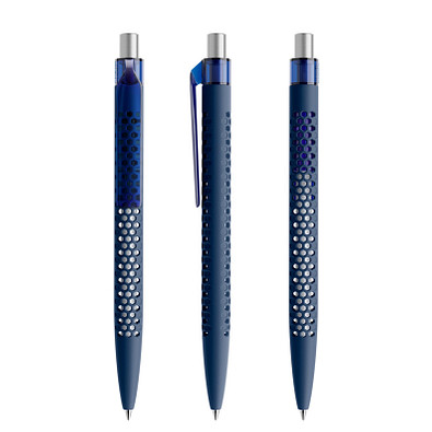 prodir® Druckkugelschreiber QS40 Soft Touch PRT Push, blaue Mine, dunkelblau/silber satiniert