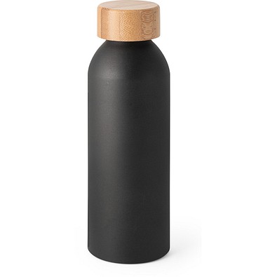 QUETA. Aluminiumflasche mit Bambusdeckel 550 ml, Schwarz