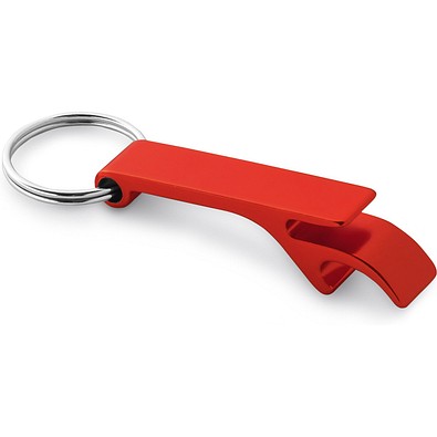 RE-BAITT. Schlüsselanhänger mit Kapselöffner aus recyceltem Aluminium, Rot