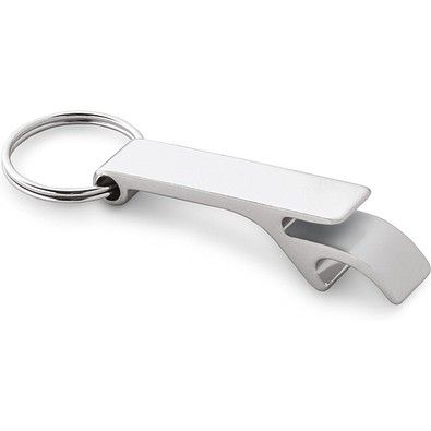 RE-BAITT. Schlüsselanhänger mit Kapselöffner aus recyceltem Aluminium, Satinsilber