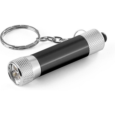 RE-LERGAN. Schlüsselanhänger aus Aluminium (92% recycelt) mit 3-Licht-LED-Taschenlampe, Schwarz