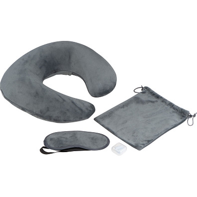 Reiseset Nackenkissen, Schlafbrille, Wäschebeutel, grau