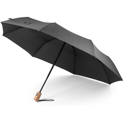 RIVER. Faltbarer Regenschirm aus recyceltem Polyester (100% rPET) 190T Pongé mit automatischer Öffnung und Schließung, Schwarz