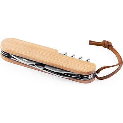 RYKER. Multifunktionales Taschenmesser aus Bambus und Edelstahl mit PU-Griff, Natur