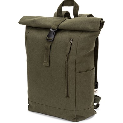 SAINT. Roll-Top-Rucksack aus recyceltem Baumwolle und recyceltem Polyester (380 g/m²), Dunkelgrün