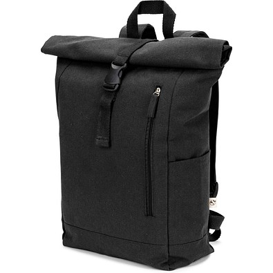 SAINT. Roll-Top-Rucksack aus recyceltem Baumwolle und recyceltem Polyester (380 g/m²), Schwarz