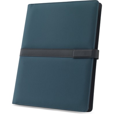 SANDERSON FOLDER. A4-Ordner aus PU (50% recycelt) mit Magnetverschluss und Notizblock mit linierten Seiten, Blau