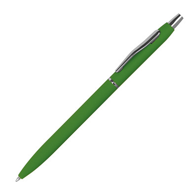 Schlanker, gummierter Kugelschreiber, schwarze Mine, grün