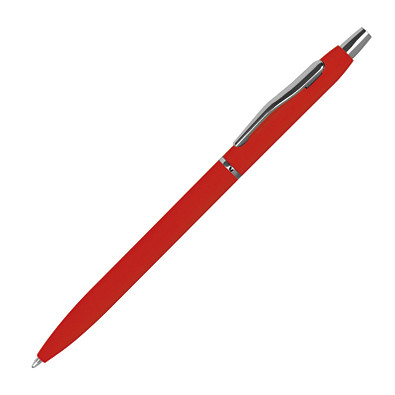 Schlanker, gummierter Kugelschreiber, schwarze Mine, rot
