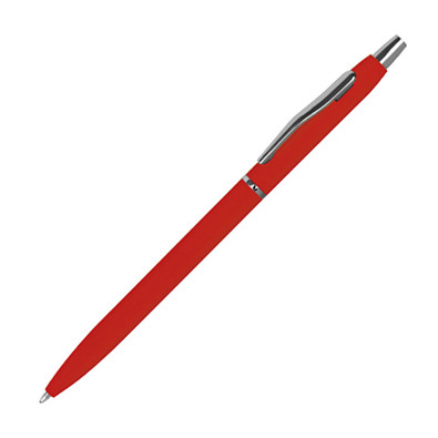 Schlanker, gummierter Druckkugelschreiber, blaue Mine, rot