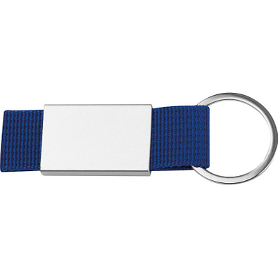Schlüsselanhänger mit farbigem Stoffbändchen, blau