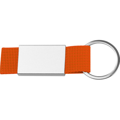 Schlüsselanhänger mit farbigem Stoffbändchen, orange