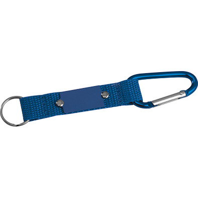 Schlüsselanhänger mit Karabiner und Plättchen aus Metall, blau