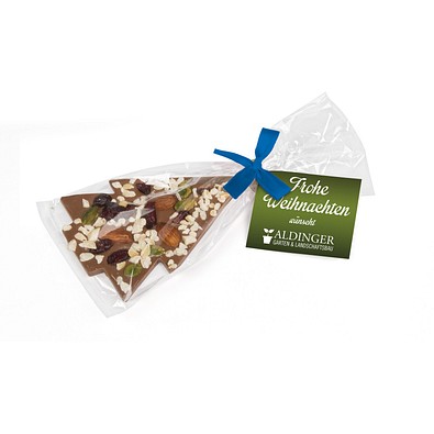 Schoko Christmas Tree, Vollmilchschokolade & Nüsse, Blaue Schleife, inkl. Druck
