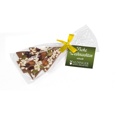 Schoko Christmas Tree, Vollmilchschokolade & Nüsse, Gelbe Schleife, inkl. Druck