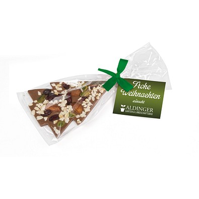 Schoko Christmas Tree, Vollmilchschokolade & Nüsse, Grüne Schleife, inkl. Druck