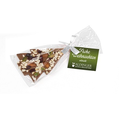 Schoko Christmas Tree, Vollmilchschokolade & Nüsse, Weiße Schleife, inkl. Druck