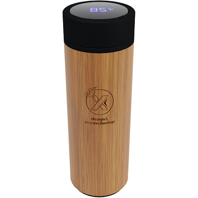 SCX.design D11 500 ml Smart Flasche  aus Bambus mit Leuchtlogo, holz