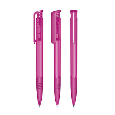 senator® Druckkugelschreiber Super Hit Clear SG, blaue Mine, pink rhodamine red