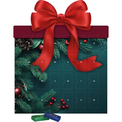 Shape Adventskalender Geschenk, Lindt Schokotäfelchen, Edle Tannenzweige