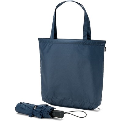 SKYLAR. 2-in-1-Regenschirm mit Einkaufstasche inklusive. Dieser ist aus recyceltem Polyester, Blau