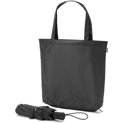 SKYLAR. 2-in-1-Regenschirm mit Einkaufstasche inklusive. Dieser ist aus recyceltem Polyester, Schwarz